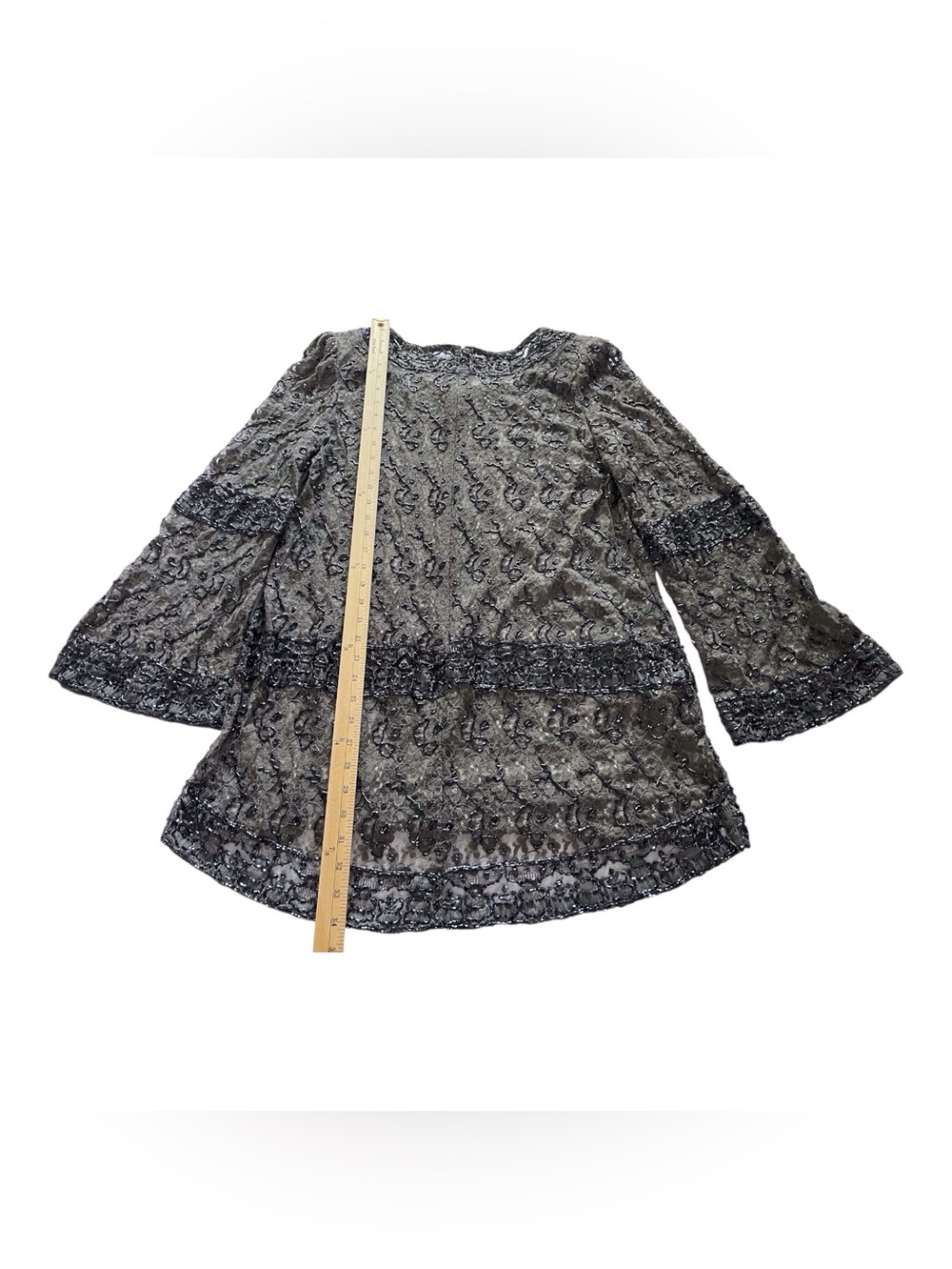 Vintage Beaded Lace Top Blouse with Long Sleeves, L. - Picture 7 of 11